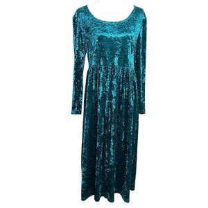 Vintage Molly Malloy Crushed Velvet Gem Green Long Christmas Dress Size Large